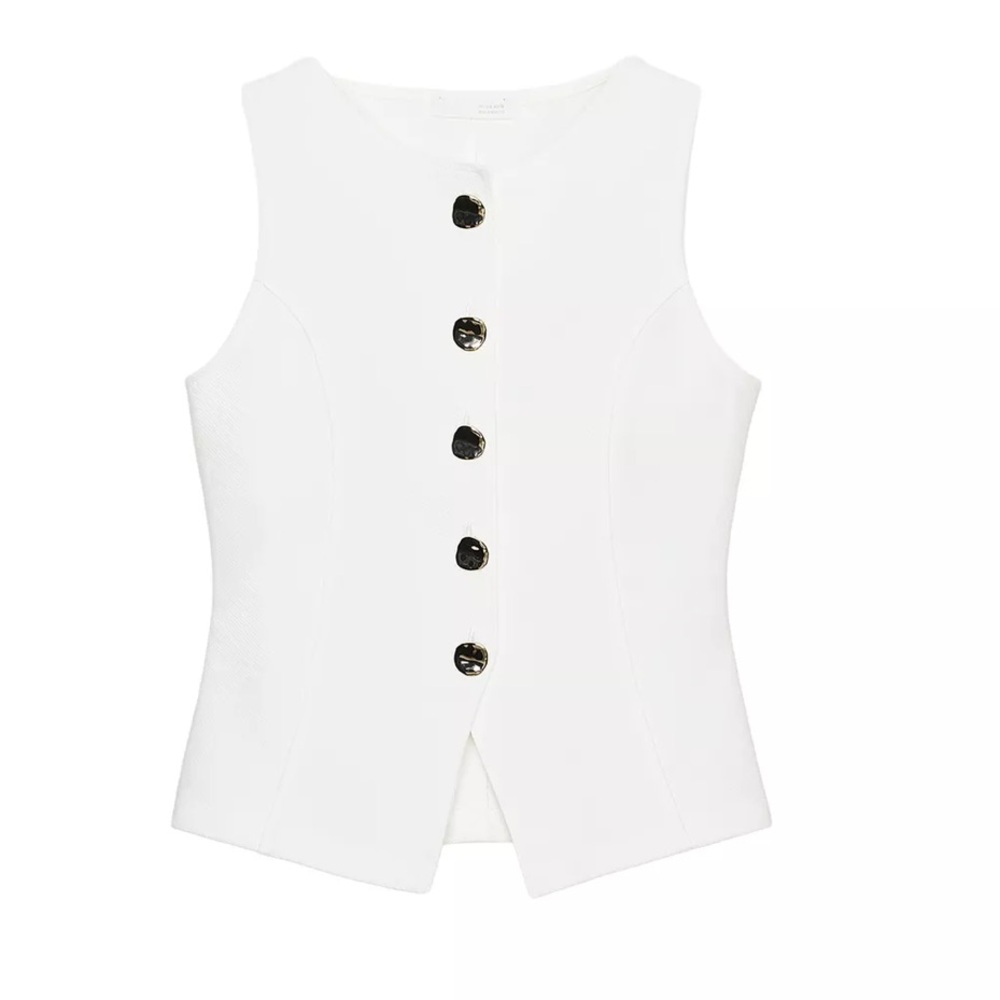 Zara White Sleeveless Button Front Vest